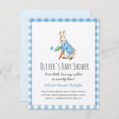 Blauw peter konijn baby shower uitnodiging schatti (Voorkant / Achterkant)