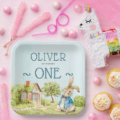 Blauw Peter Konijn Jongen Eerste Verjaardag Papieren Bordje (Feest)