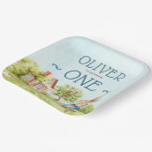 Blauw Peter Konijn Jongen Eerste Verjaardag Papieren Bordje (Gebogen)