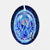Blauw Phoenix keramisch versieringsmiddel Metalen Ornament (Voorkant links)