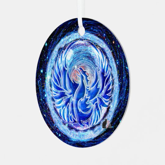 Blauw Phoenix keramisch versieringsmiddel Metalen Ornament (Voorkant links)