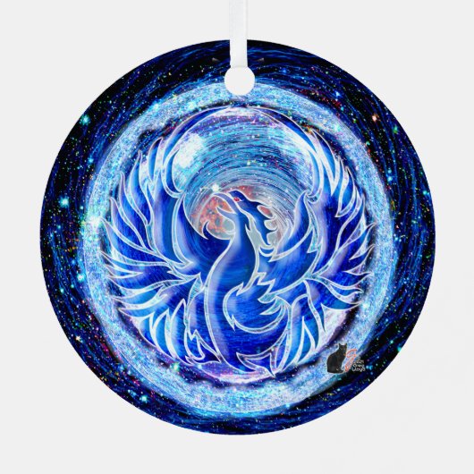 Blauw Phoenix keramisch versieringsmiddel Metalen Ornament (Achterkant)