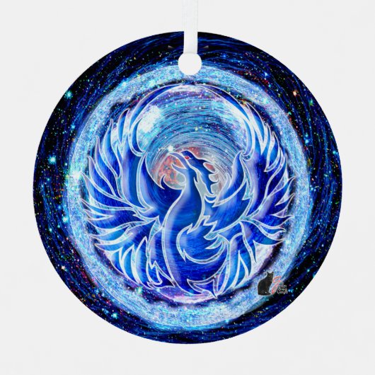 Blauw Phoenix keramisch versieringsmiddel Metalen Ornament (Voorkant)
