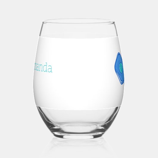 Blauw Pickleball Paddle & Ball Gepersonaliseerde P Wijnglas Zonder Voet (Links)