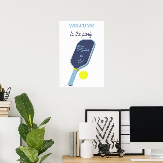 Blauw Pickleball Paddle en Bal Feest Welkom Poster (Thuiskantoor)