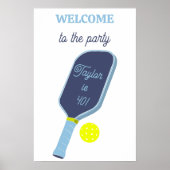 Blauw Pickleball Paddle en Bal Feest Welkom Poster (Voorkant)
