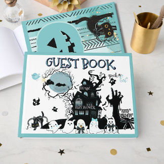 Blauw Piep-een-Kijk Halloween Baby Shower  Gastenboek