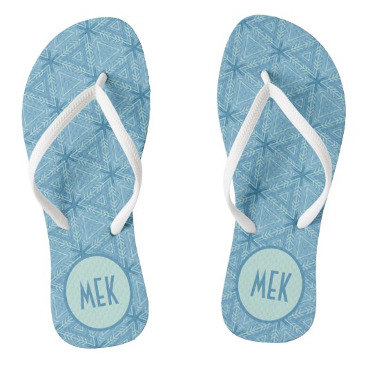 Blauw Pijlpatroon met Monogram Teenslippers (Voetbed)