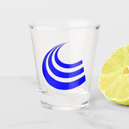 Blauw Pijlteken Shot Glass – Crisp Vector Design Glas (Voorkant)