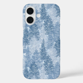 Blauw pineboompatroon iPhone 16 hoesje