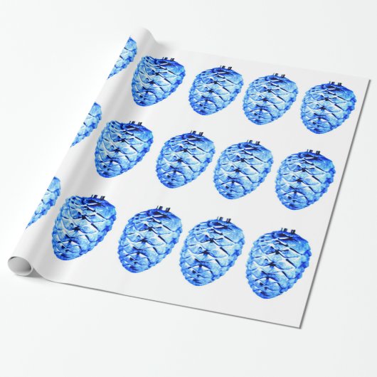Blauw Pinecones inpakpapier (Uitgerold)