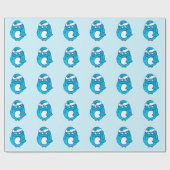 Blauw pinguïnpapier cadeaupapier (Vlak)