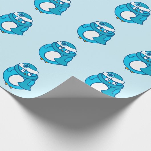 Blauw pinguïnpapier cadeaupapier (Hoek)
