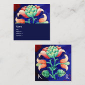BLAUW PINK GREEN FLORAL MONOGRAM Stylium Vierkante Visitekaartje (Voorkant / Achterkant)