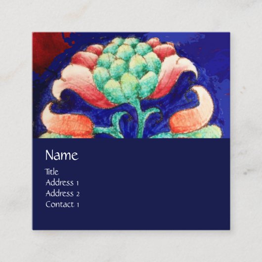 BLAUW PINK GREEN FLORAL MONOGRAM Stylium Vierkante Visitekaartje (Voorkant)