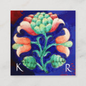BLAUW PINK GREEN FLORAL MONOGRAM Stylium Vierkante Visitekaartje (Achterkant)