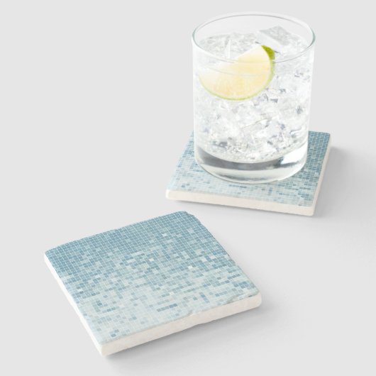 Blauw Pixels Mozaïek Gradiënt Stenen Onderzetter (Zijkant)