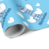BLAUW PLAID 1st verjaardag Eigen naam V03A Cadeaupapier (Rol Hoek)