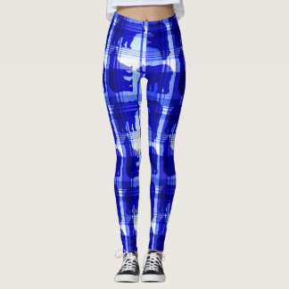Blauw plaid beer patroon leggings