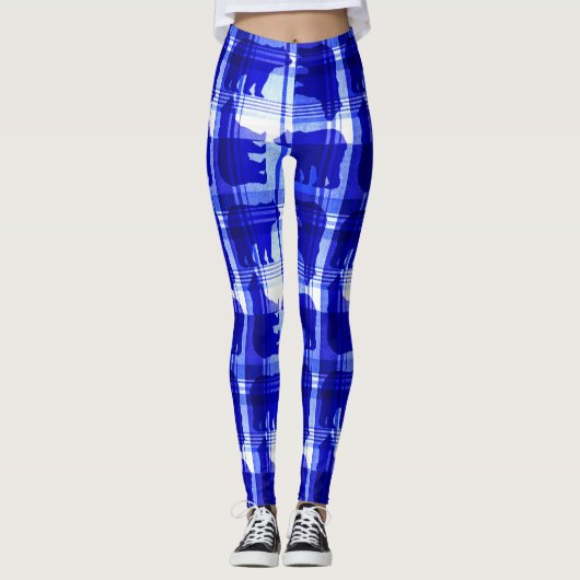 Blauw plaid beer patroon leggings (Voorkant)