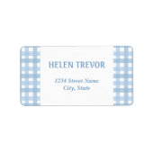 Blauw plaid eenvoudig retouradres label (Voorkant)