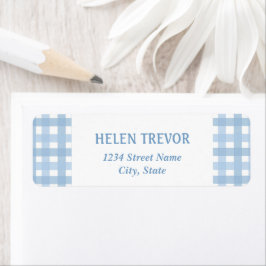 Blauw plaid eenvoudig retouradres label