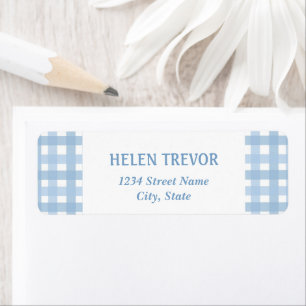 Blauw plaid eenvoudig retouradres label