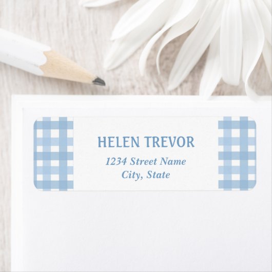 Blauw plaid eenvoudig retouradres label (Insitu)