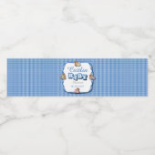 Blauw Plaid met Baby Beren | Baby Jongensdouche Waterfles Etiket (Enkel label)