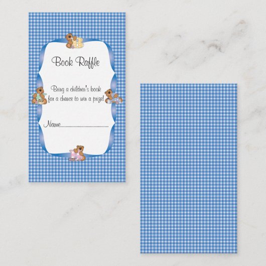 Blauw Plaid met Baby Beren Thema Boek Raffle Informatiekaartje (Voorkant / Achterkant)