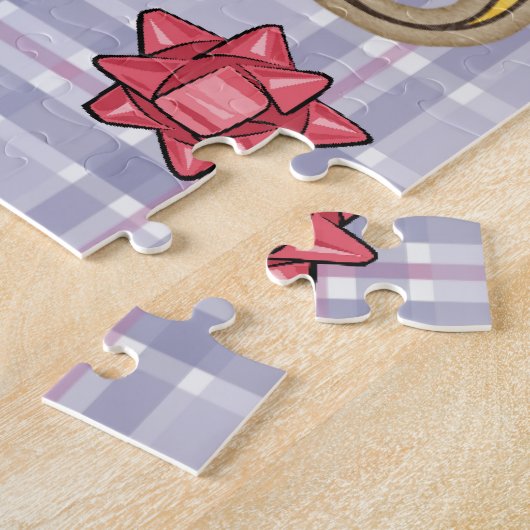 Blauw Plaid Rood BowHappy Feestdagen Kerstpuzzel Legpuzzel (Zijkant)