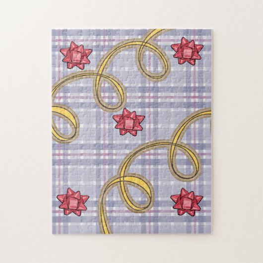 Blauw Plaid Rood BowHappy Feestdagen Kerstpuzzel Legpuzzel (Verticaal)