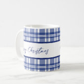 Blauw Plaid Vrolijk Kerstfeest Koffiemok (Voorkant links)