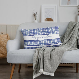Blauw Plaid Vrolijk Kerstfeest Kussen