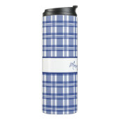 Blauw Plaid Vrolijk Kerstfeest Thermosbeker (Gedraaid links)