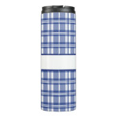 Blauw Plaid Vrolijk Kerstfeest Thermosbeker (Achterkant)
