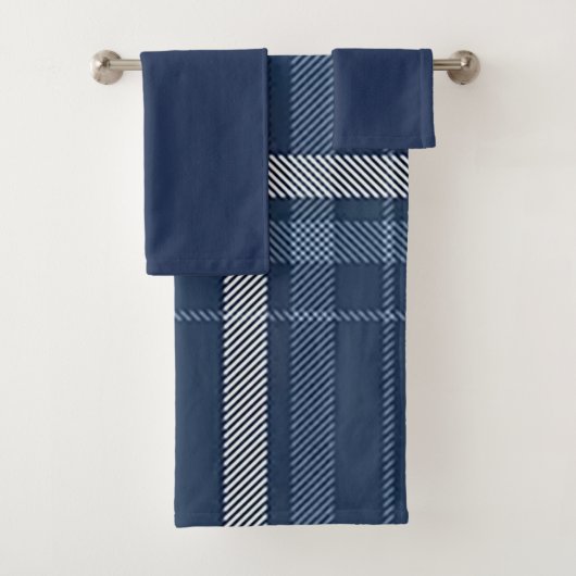 Blauw Plaid w/Solid Hand & Wash Badhanddoek Set Bad Handdoek (Insitu)