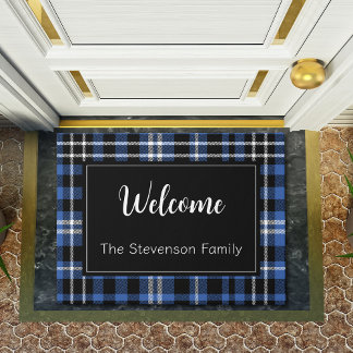Blauw Plaid Welkom Monogrammed Familienaam Deurmat