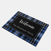 Blauw Plaid Welkom Monogrammed Familienaam Deurmat (Schuin)