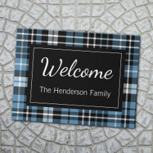 Blauw Plaid Welkom Monogrammed Familienaam Doorma