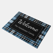 Blauw Plaid Welkom Monogrammed Familienaam Doorma Deurmat (Schuin)