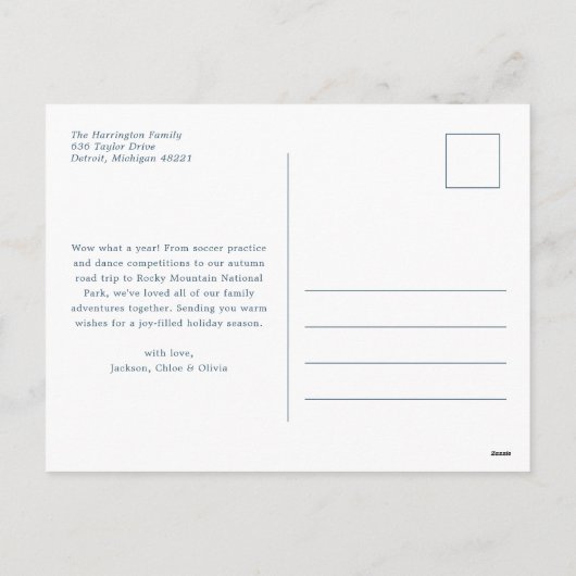 Blauw Plakken Monogram Foto Kerstmis Feestdagenkaart (Achterkant)