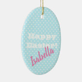 blauw poka dot Happy Pasen Keramisch Ornament (Rechts)