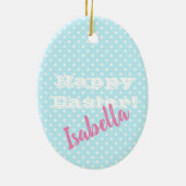 blauw poka dot Happy Pasen Keramisch Ornament (Achterkant)