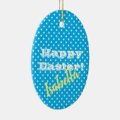 blauw poka dot Happy Pasen Keramisch Ornament (Rechts)