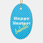 blauw poka dot Happy Pasen Keramisch Ornament (Links)