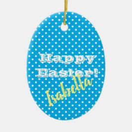   blauw poka dot Happy Pasen Keramisch Ornament