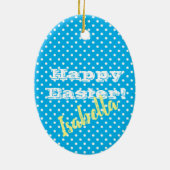 blauw poka dot Happy Pasen Keramisch Ornament (Achterkant)