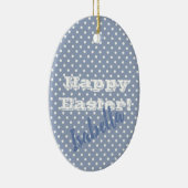  blauw poka dot Happy Pasen Keramisch Ornament (Rechts)