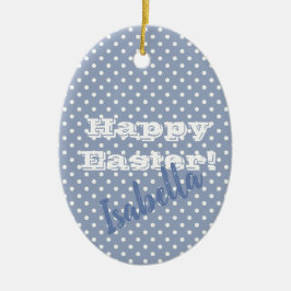   blauw poka dot Happy Pasen Keramisch Ornament